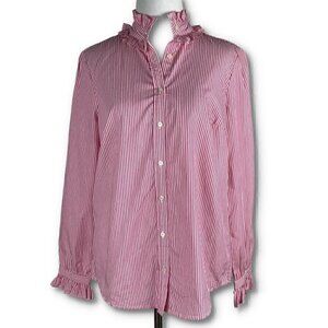 J Crew Re-imagined top style as700 size XS pink white pinstriped ruffle